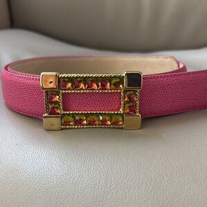 TERRY STACK Pink Leather Belt with colorful crystals